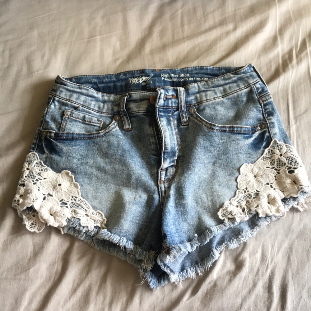 high waisted blue jean shorts w/ flowers
